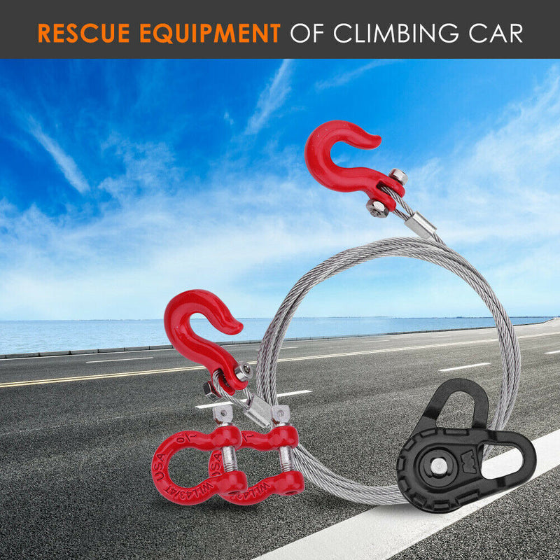 3 in 1 RC Truck Rescue Equipment Winch Snatch Block D-Ring Trailer Shackles Hook