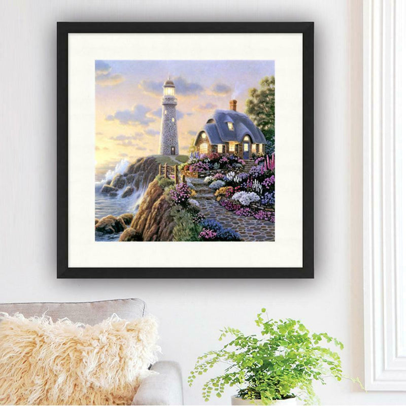 House 5D DIY Round Rhinestone Embroidery Kits Needlework Set Cross Stitch