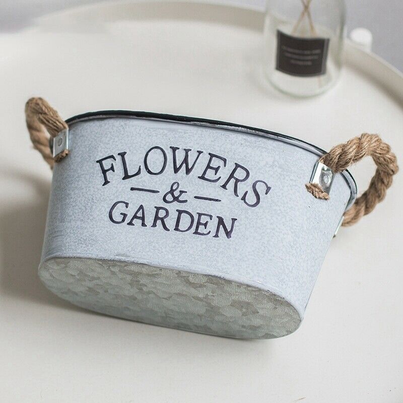 Flowers&Garden'Bucket Design Small Metal Succulent Plant Container W/Twine