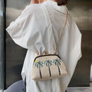 Straw Beach Woven Embroidered Clutch Women Bag Chain Shell Frame Small Hand