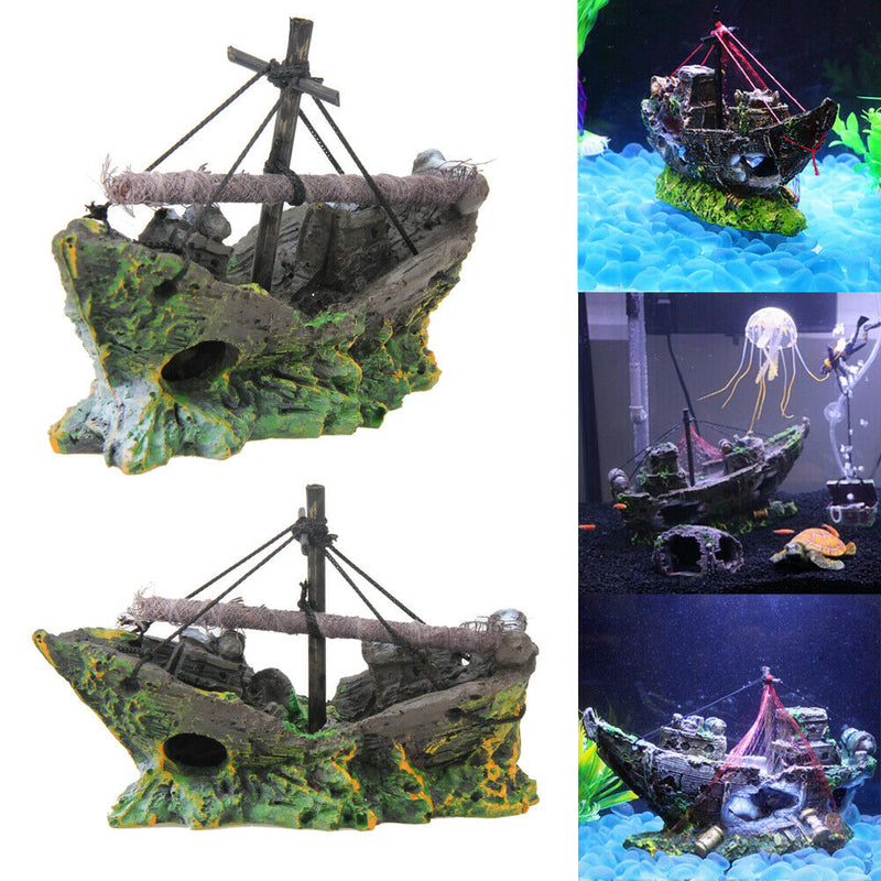 Fish Tank Decoration Cave Decor Sailing Boat Shipwreck Aquarium Sunk Ship  A