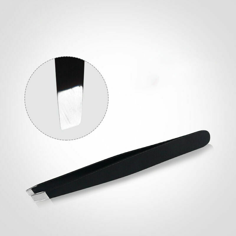 Professional Black Eyebrow Tweezers Hair Beauty Slanted Pro. Steel Stainles U2X0