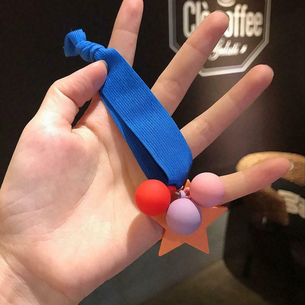 Star Pompom Hair Rope Women Ponytail Holder Elastic Rubber Bands (Blue)