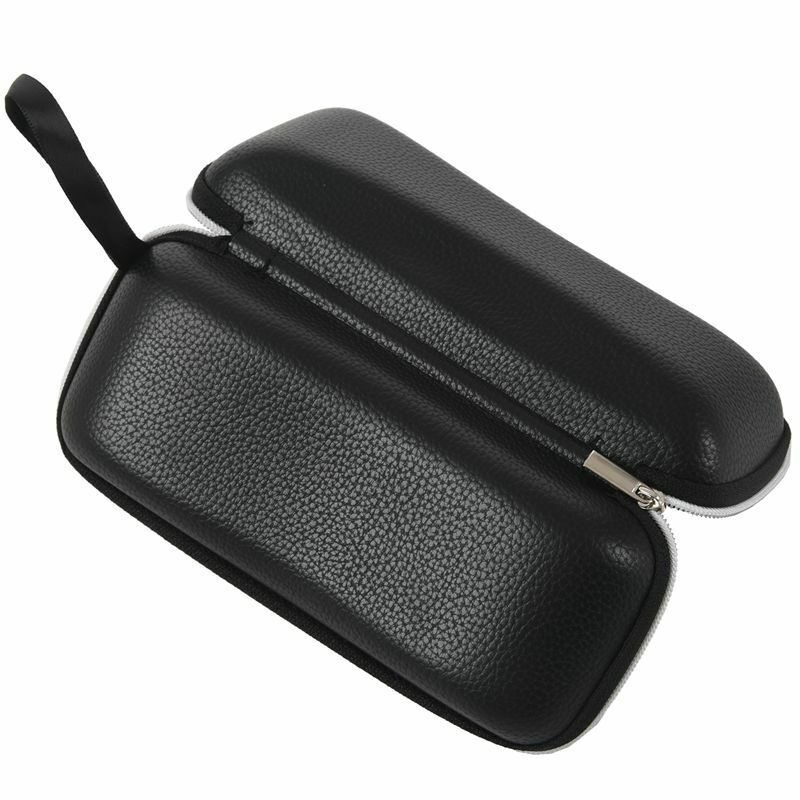 Artificial Leather Sunglasses Eyeglasses Zipper Case with Strap Black