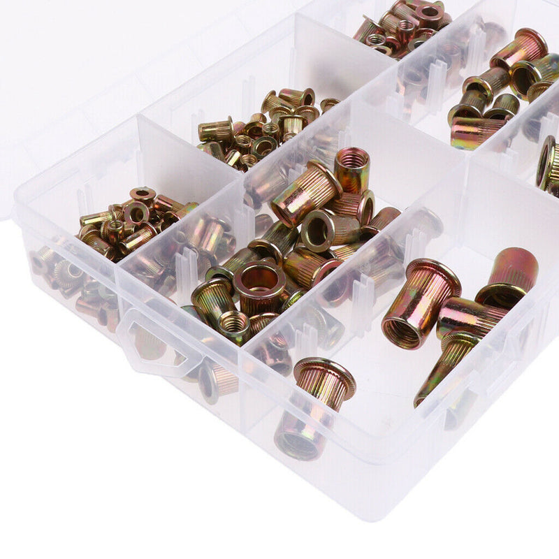 Flat Head Rivetnuts Insert Rivet Nuts Assortment Kit with Plastic Case -M3 M4 M5