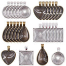48-Pieces 4 Styles Pendant Trays 24Pcs Round & Square & Heart & Teardrop An C8A2