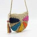 Fashion Crochet Summer Beach Bags Colorful Straw Bag Bohemian Tassel Shoulg J3L9