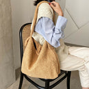 Plush Women Shoulder Messenger Bag Solid Big Capacity Shoulder Tote (Khaki)