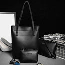 3pcs/set Solid Color Shoulder Handbags Clutch Women Top-handle Tote (Black)