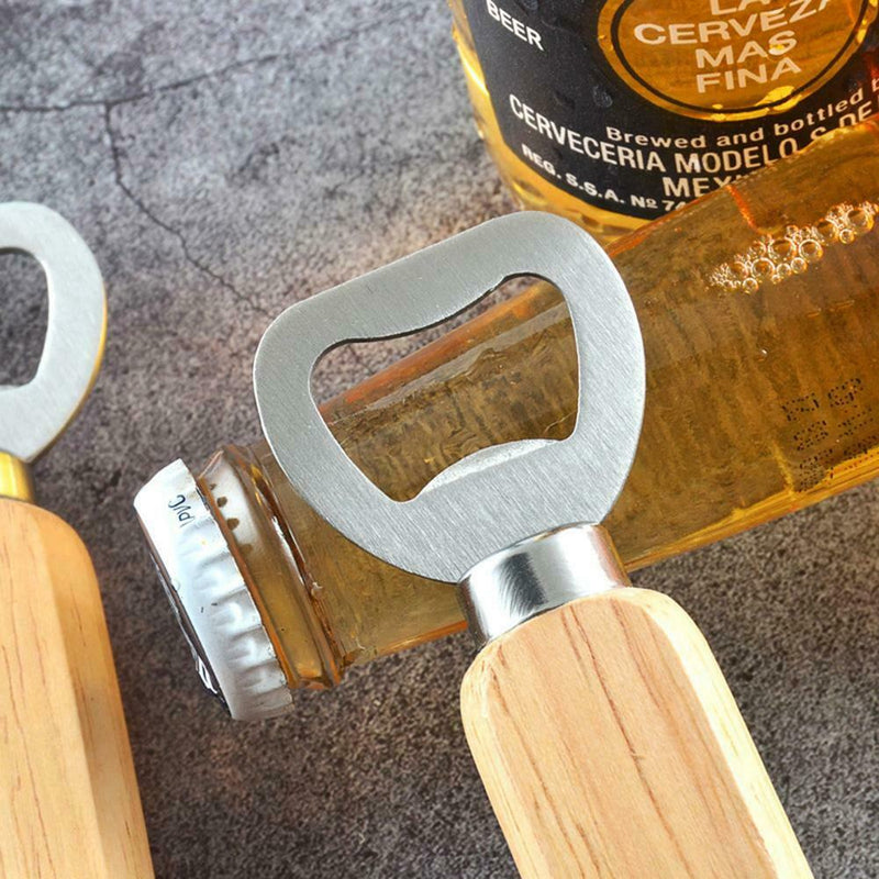Stainless Steel Bottle Opener Wood Handle Drink Beer Cap Lid Kitchen Launcher