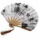 Chinese Gray Peony Blossom Fabric Bamboo Folding Dancing Hand Fan White A8P9