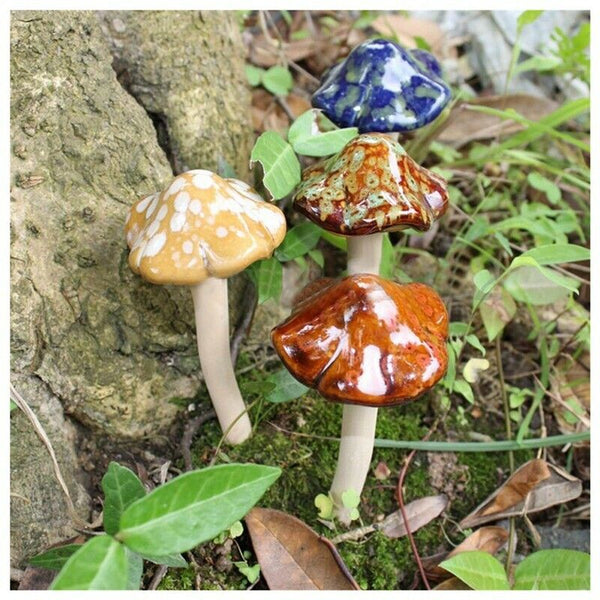 4Pcs Ceramic Toadstools For The Garden Tinkling Mushrooms Garden Ornaments