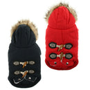 Autumn Winter Pet Dog Horn Buckle Hooded Pocket Thick Warm Coat Red
