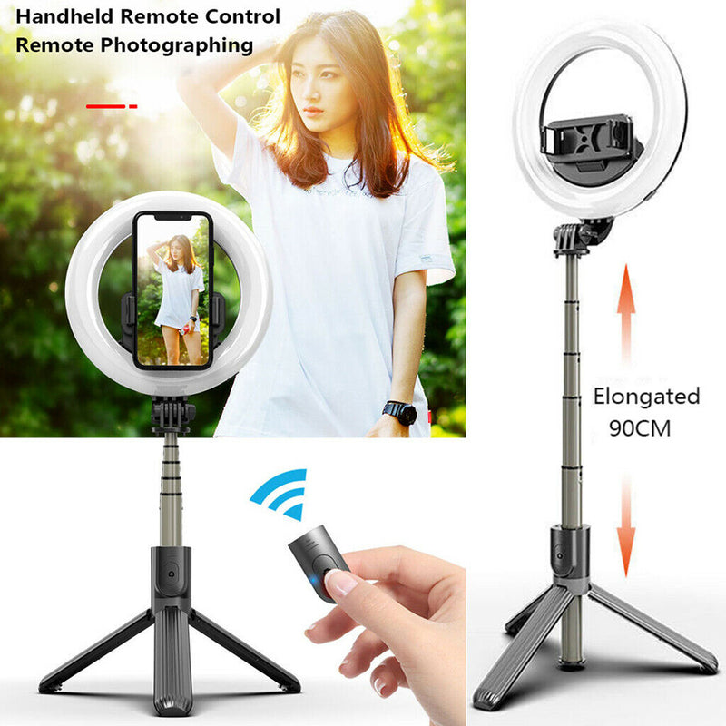 Extendable Selfie Stick Tripod Stand LED  Fill Light Bluetooth Remote