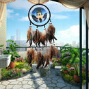 Oil Painting Wolf Dream Catcher Feather Bead Hanging Decor Ornament