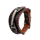 Retro Cowhide Leather Bracelet Rivet Metal Bangles Unisex Jewelry (Brown) A