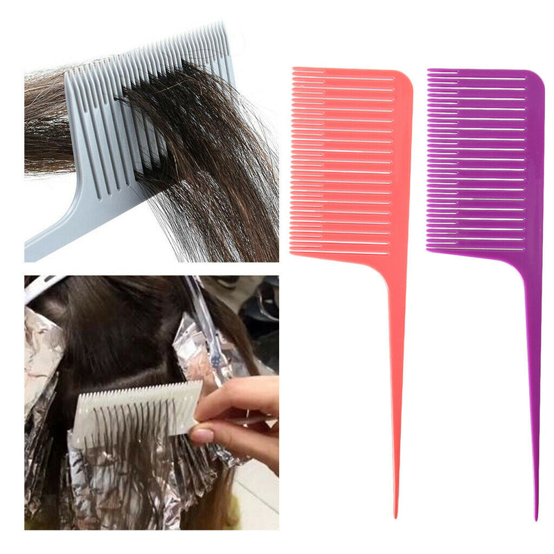 2 Professional Weaving Highlighting Foiling Hair Coloring Comb Purple&Pink