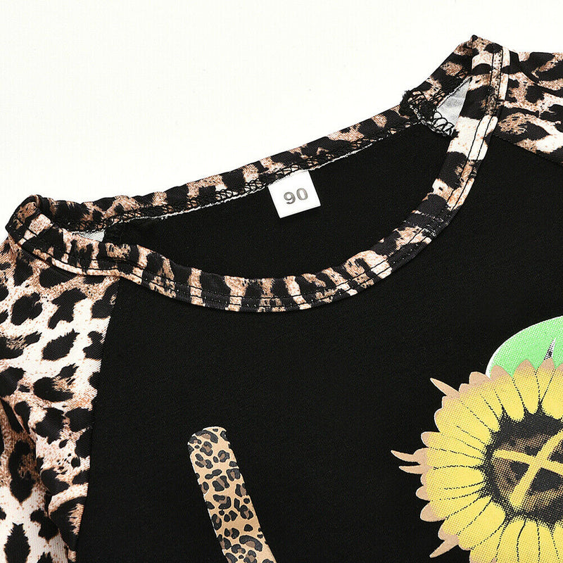 2pcs Kid Autumn Clothes Set Leopard Girls Jumper + Bell Bottom Pants (5-6T)