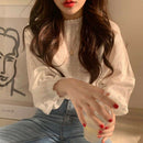 Women Blouse Puff Sleeved White Lace Long Sleeve Shirt Casual Loose Ruffle ToJ!E