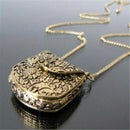 Women LadiesVintage Unique Bag Shape Carved Locket Pendant Long Chain Necklace