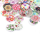 100pcs Mixed Flower Wooden Sewing Buttons for Scrapbooking 2 Holes 25mm