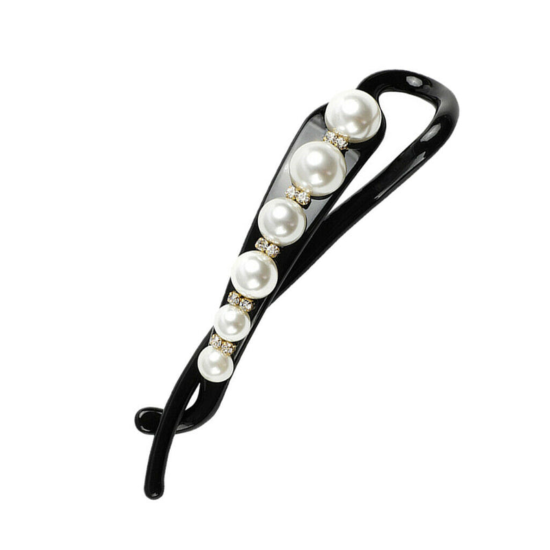 Black White Pearls Bow Banana Hair Clip Diamond Ponytail Holder Hair Clip