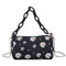 Daisy Flower Handbag Beach Women Canvas Chain Shoulder Bucket Bag (Black)