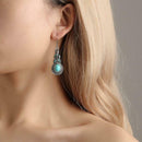European and American retro pattern blue crystal inlaid turquoise earrings