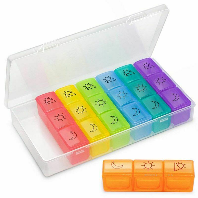 Weekly Pill Organizer(3-Times-A-Day), 7 Day Pill Box, Portable Travel Presc E2P3