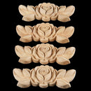 4pcs 9*3.5cm Wood Carved Corner Onlay Applique Door Cabinet Rose Unpainted  Y5S7