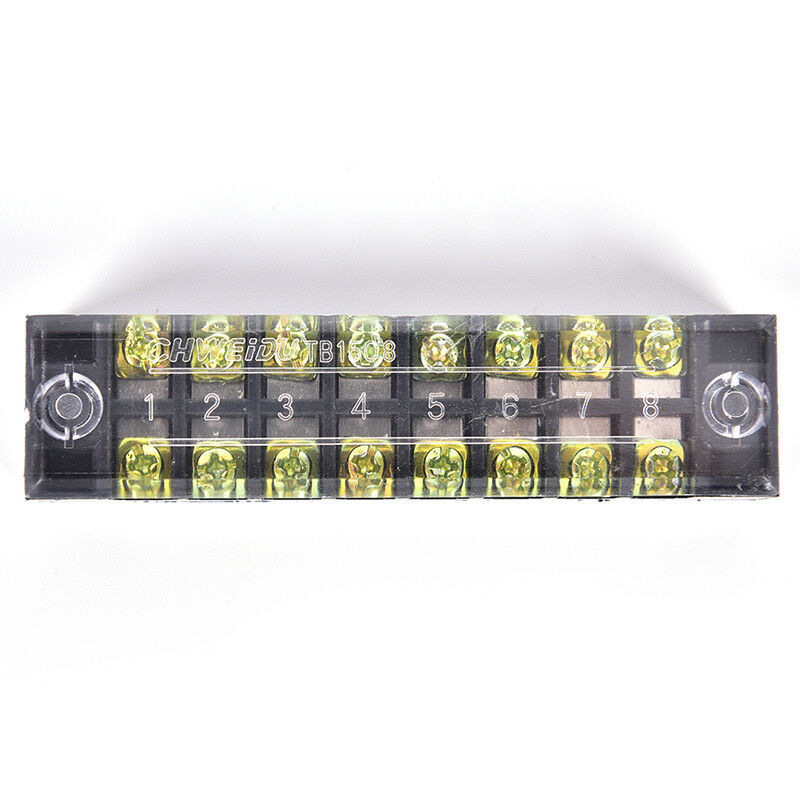 600V 15A 8 Positions Dual Rows Covered Barrier Screw Terminal Block Strip Ew