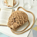 Woven Shoulder Drawstring Bucket Handbags Women Crossbody Bag (Light Brown)