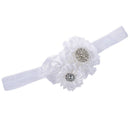 Baby Girls Rhinestone Headband Ribbon Hair Band (White) O5H9