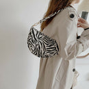 Women Leopard Pattern Shoulder Handbag Purse Portable Zipper Curved Underarm Bag