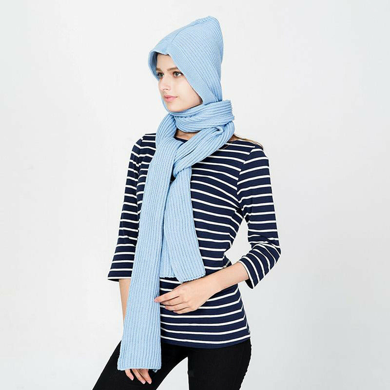 Winter Hat Women Knitted Hat Scarf Cap Warm Beanie Hoodie Hooded Scarf