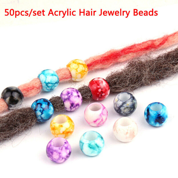50x Acrylic Round Hair Beads Braids Diy Dreadlock Beads Hair Extension Jewelr Kw