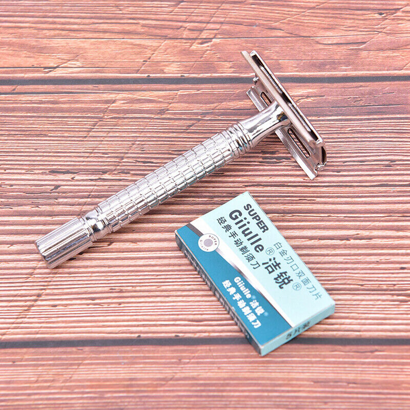 Double-Sided Stainless Steel Razor Blade Razor For Men 1 Blade Holder+10 Bla Bj