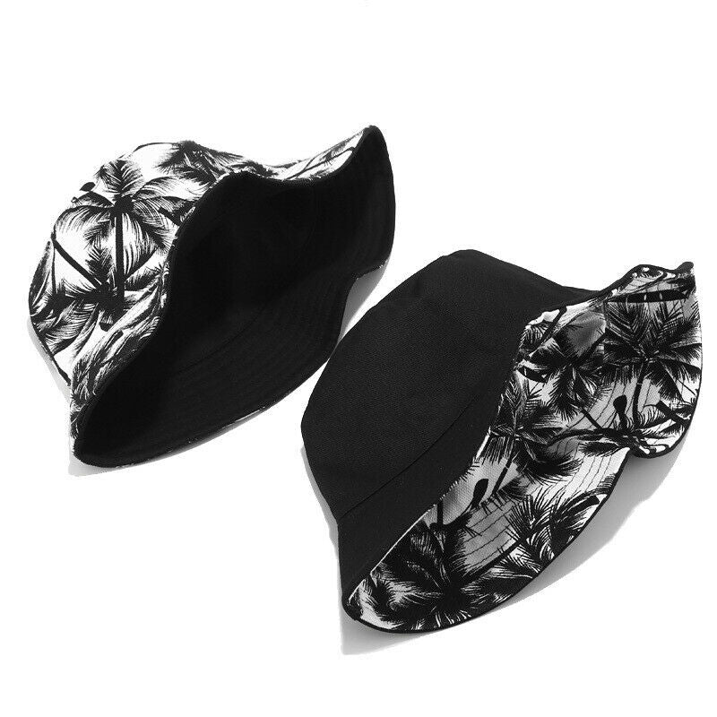 4X(Canvas Fisherman Hat Unisex Printed Coconut Tree Double-Sided Wearing CaH2B3)