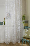 Flocking Peony Sheer Curtain Panel Window Tulle Divider White 100*200cm
