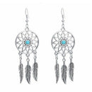 Women's Retro Earring Turquoise Dreamcatcher Dangle Drops Earrings Feathers U8Y5