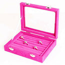 Jewelry Box Organizer 8 Grids with Glass Showcase Storage Container - Red Q9Q2