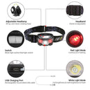 USB charging headlight LED headlight with red warning function outdoor wate P2Y7