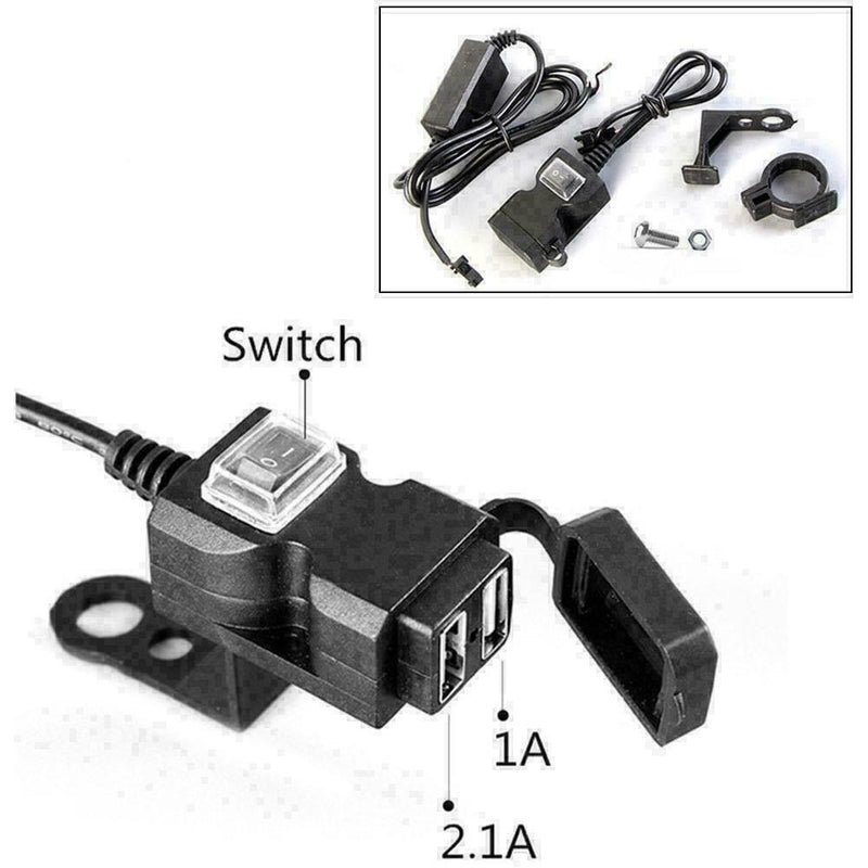 1X Waterproof Dual USB 12V Motorcycle Charger Socket Mounts Switch & S9Z7 W U1U7