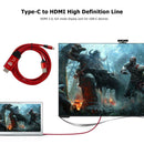 4K Type-C to HDMI Aluminum Alloy 2m Converter Cable w/USB for Laptop (Red) A