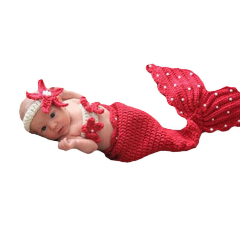 Baby Hat Mermaid Newborn Photography Props Girls Crochet Knitted Cap Hand-w