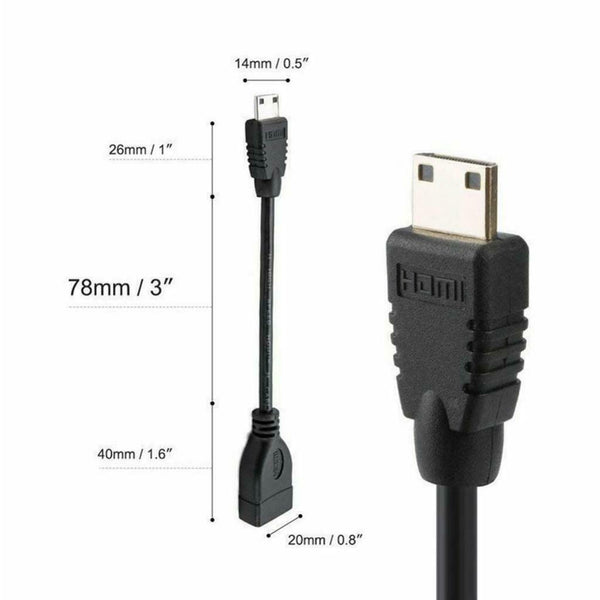 2 Piece 17CM Mini HDMI Male To HDMI Female Converter Adapter Cable For Video
