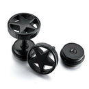 Punk Gothic Mens Stainless Steel Pentagram Circular Barbell Studs Earrings