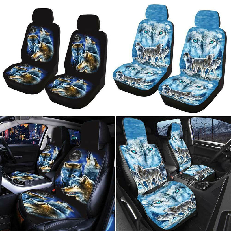 Front Saddle Washable Wolf Printed Car Seat Cover Anti Slip Interior Decoration