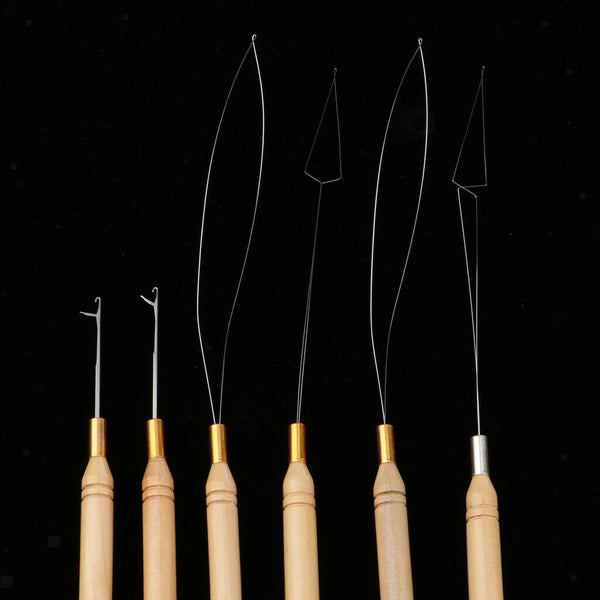 6Pcs Hair Extensions Loop, Micro Rings Links Beads  Threader Wire Hook