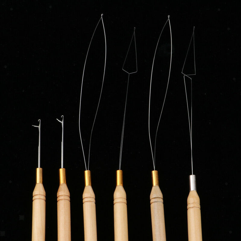 6Pcs Hair Extensions Loop, Micro Rings Links Beads  Threader Wire Hook